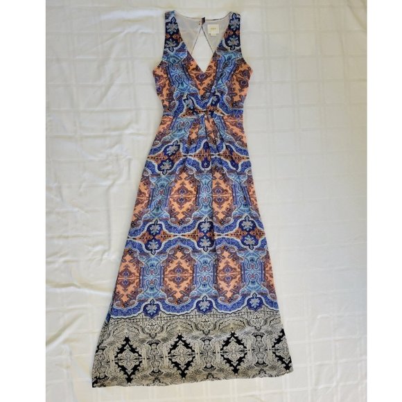 Anthropologie Maeve Medallion Maxi Dress Sz 4 Damask Silk Sleeveless Multi Blue - Picture 3 of 16